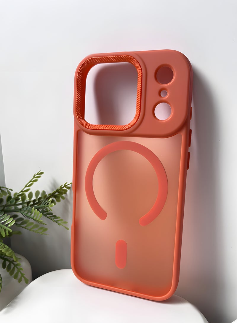 جراب مغناطيسي مقاوم للصدمات لهاتف iPhone 17 Pro Max مع إطار معدني للكاميرا - غطاء مغناطيسي أنيق غير لامع للرجال والنساء والشباب ويدعم الماج سيف والشحن اللاسلكي - مضاد لبصمات الأصابع، وحماية للكاميرا، ومقاوم للسقوط (برتقالي) - Image 5