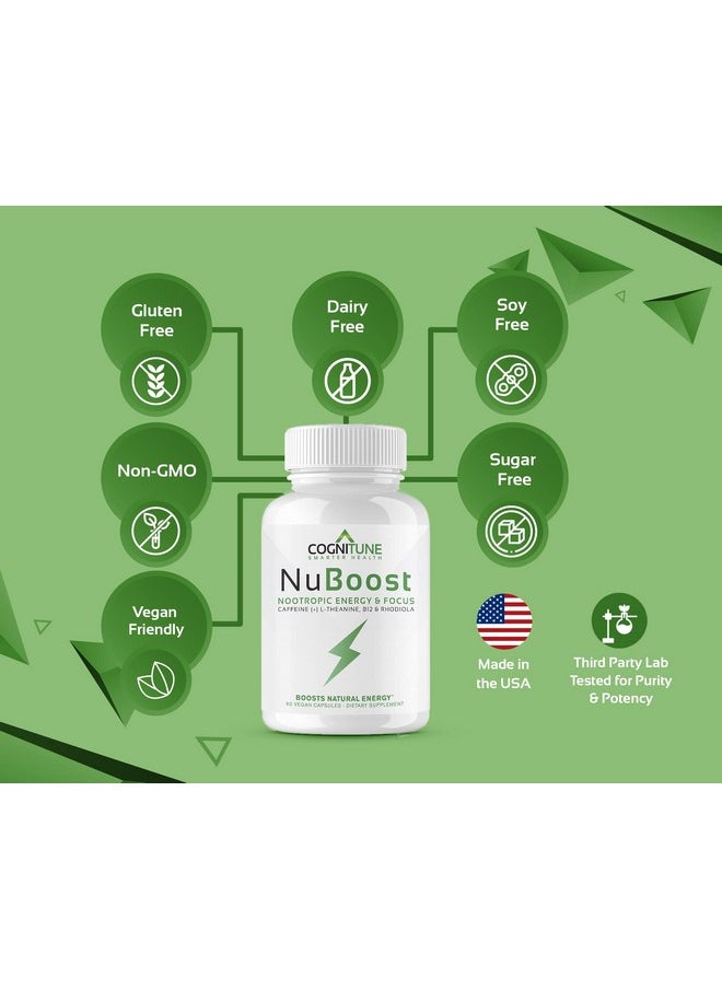 CogniTune - Energy & Focus Supplement - Caffeine L-Theanine, Vitamin B12, Rhodiola + BioPerine for Absorption, No Crash, Jitter Free 100mg Caffeine Pills, Clean Nootropic Brain Booster - Image 1
