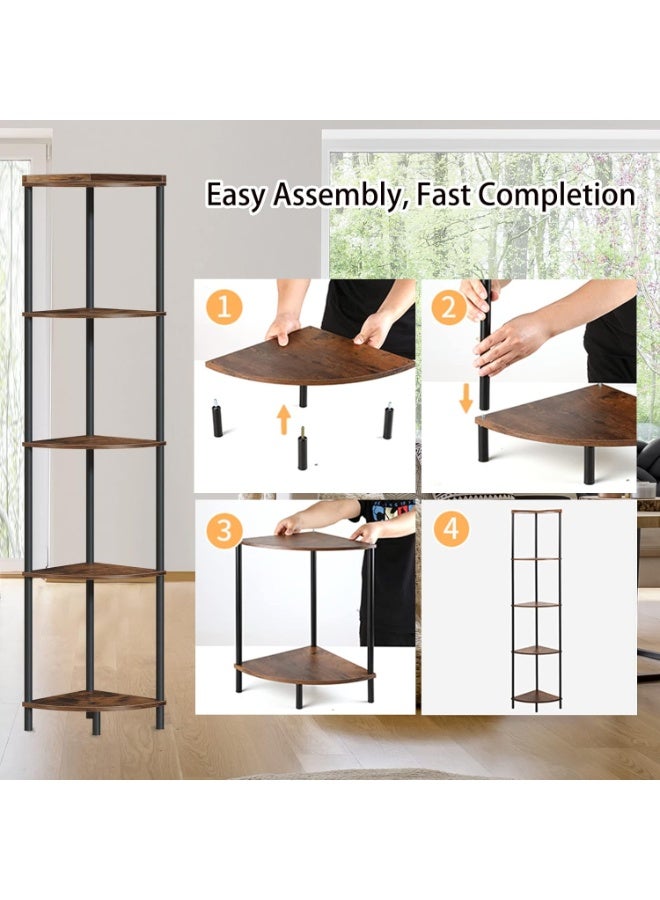 5 Tier Corner Shelf, Corner Shelves, Easy Assembly Storage Organizer for Living Room, Bedroom, Home Office, and Kitchen - Image 5