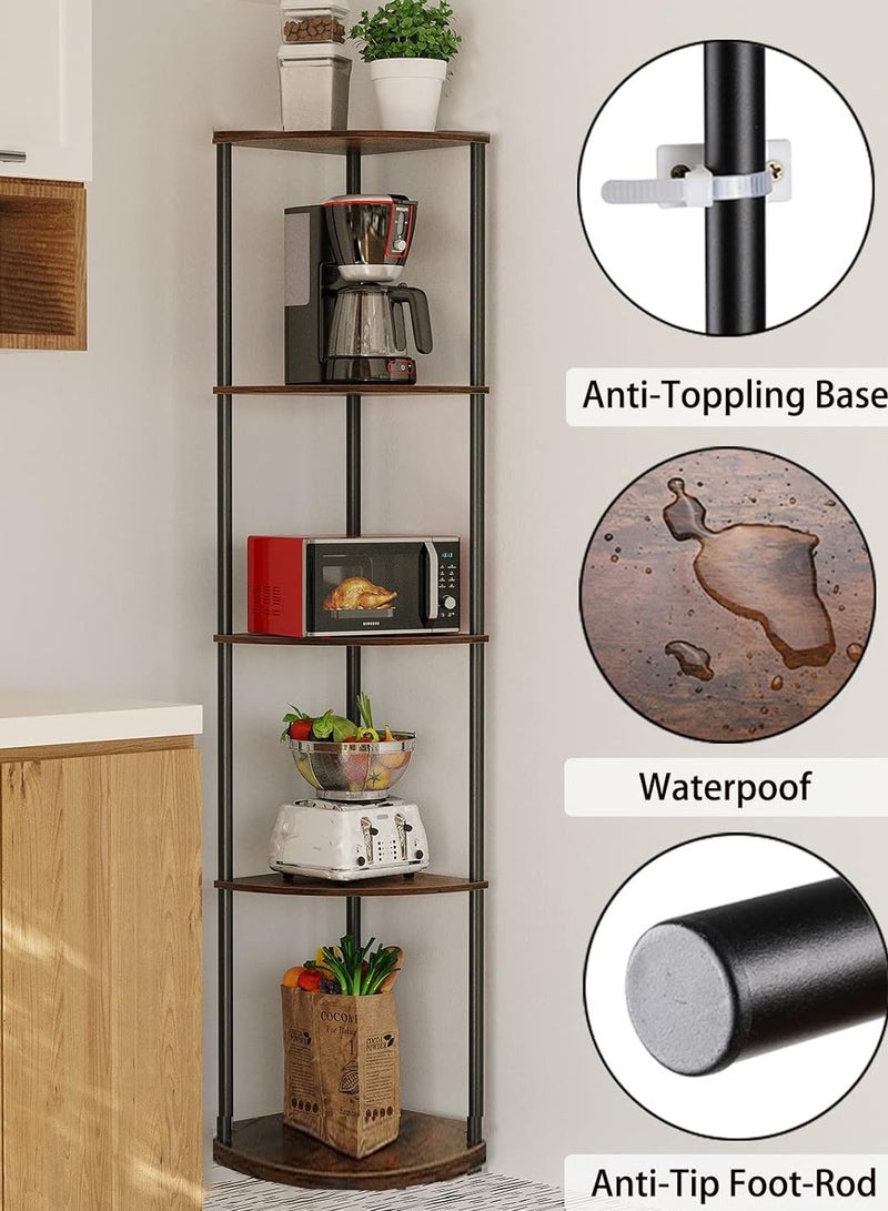 5 Tier Corner Shelf, Corner Shelves, Easy Assembly Storage Organizer for Living Room, Bedroom, Home Office, and Kitchen - Image 1