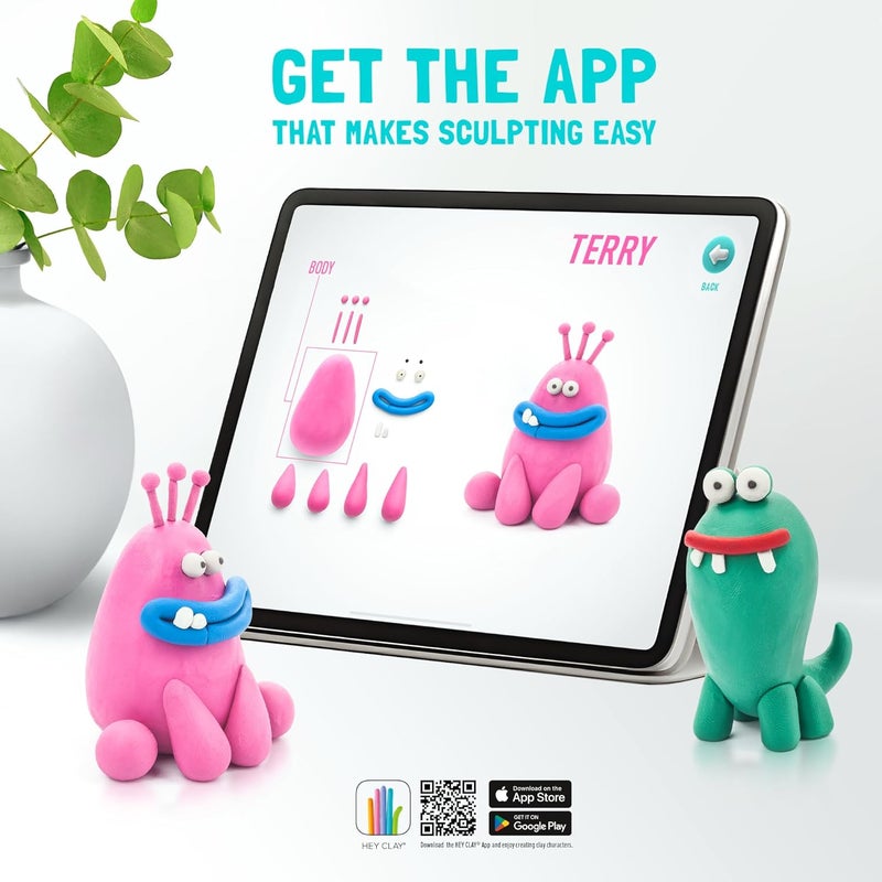 HEY CLAY - Monsters Set-Colourful Modeling Kids-Air Dry Clay Kit 15 cans and Sculpting Tools with Fun Interactive Instructions App, Multicoloured - Image 4