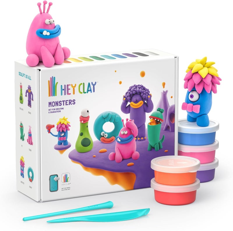HEY CLAY - Monsters Set-Colourful Modeling Kids-Air Dry Clay Kit 15 cans and Sculpting Tools with Fun Interactive Instructions App, Multicoloured - Image 1