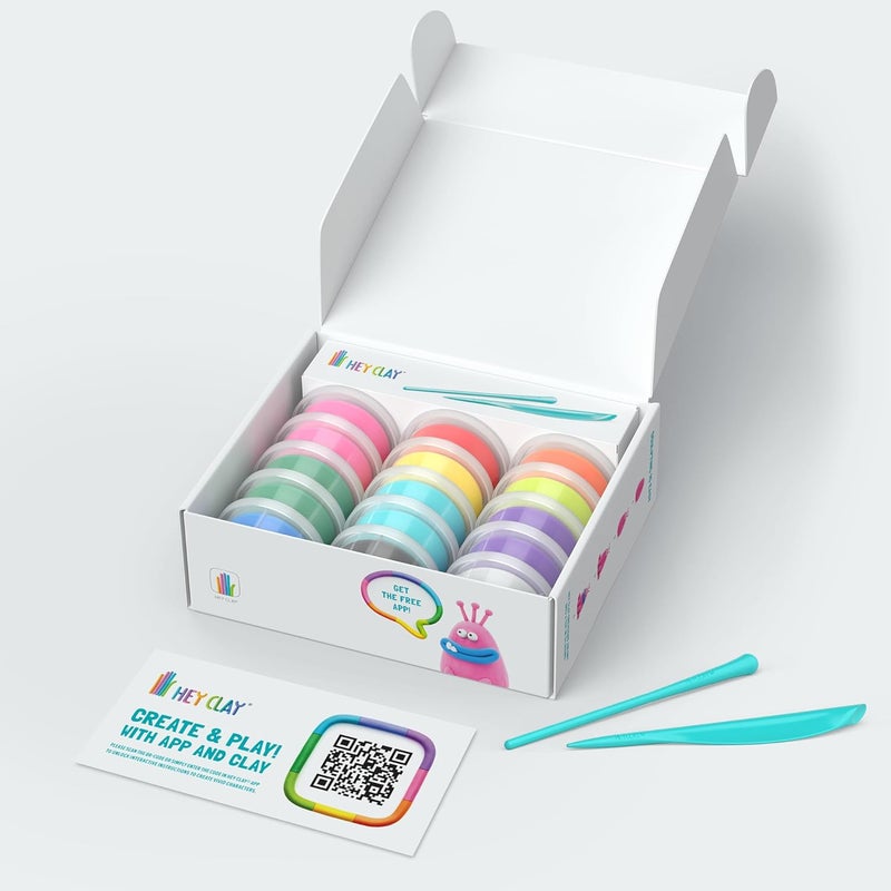 HEY CLAY - Monsters Set-Colourful Modeling Kids-Air Dry Clay Kit 15 cans and Sculpting Tools with Fun Interactive Instructions App, Multicoloured - Image 2