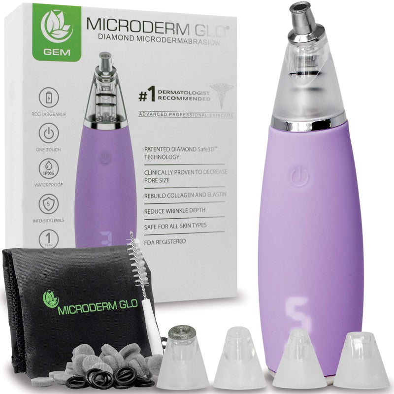 Microderm GLO GEM Diamond Microdermabrasion and Suction Tool - Blackhead Remover Pore Vacuum Advanced Facial Treatment Machine - Anti Aging Wrinkle Care for Collagen Production & Acne Scars (Purple) - Image 1