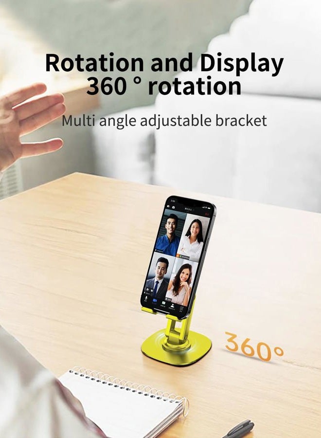 CXTX 360° Rotating Cell Phone Stand for Desk, Adjustable & Foldable Phone Holder, Aluminum Desktop Phone Stand with Anti-Slip Base, Compatible with iPhone, iPad, Android Phones, K69-Yellow - Image 2