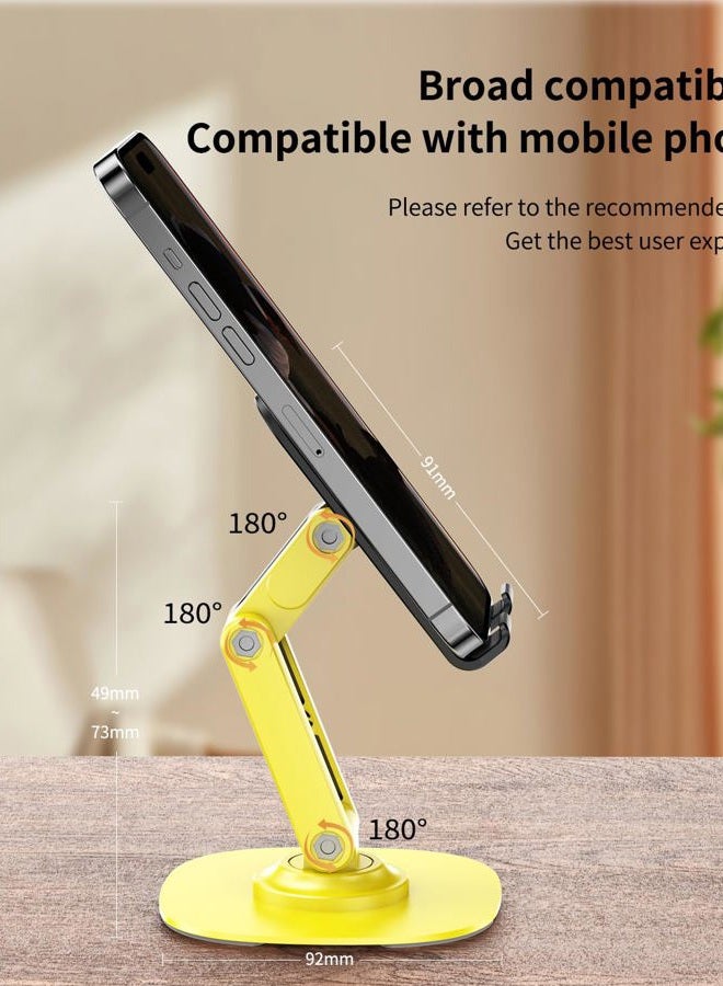 CXTX 360° Rotating Cell Phone Stand for Desk, Adjustable & Foldable Phone Holder, Aluminum Desktop Phone Stand with Anti-Slip Base, Compatible with iPhone, iPad, Android Phones, K69-Yellow - Image 4