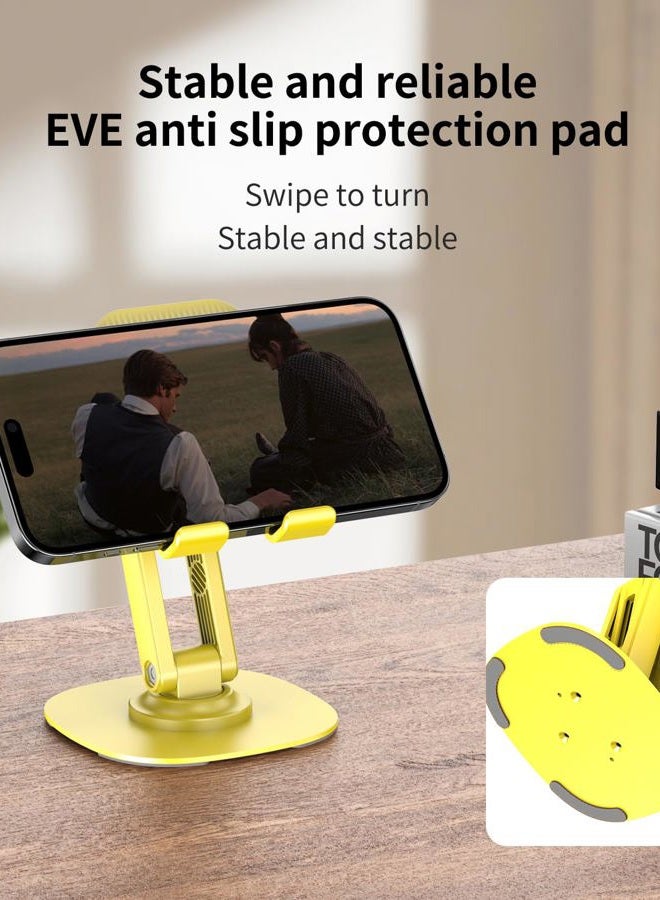 CXTX 360° Rotating Cell Phone Stand for Desk, Adjustable & Foldable Phone Holder, Aluminum Desktop Phone Stand with Anti-Slip Base, Compatible with iPhone, iPad, Android Phones, K69-Yellow - Image 3