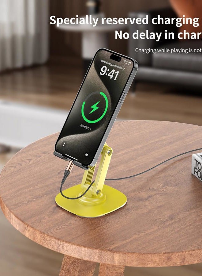 CXTX 360° Rotating Cell Phone Stand for Desk, Adjustable & Foldable Phone Holder, Aluminum Desktop Phone Stand with Anti-Slip Base, Compatible with iPhone, iPad, Android Phones, K69-Yellow - Image 5