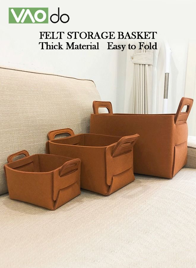 VAOdo 3-Pack Felt Storage Basket Foldable Multifunctional Clothes Organizer Dirty Laundry Storage Box  - Image 2
