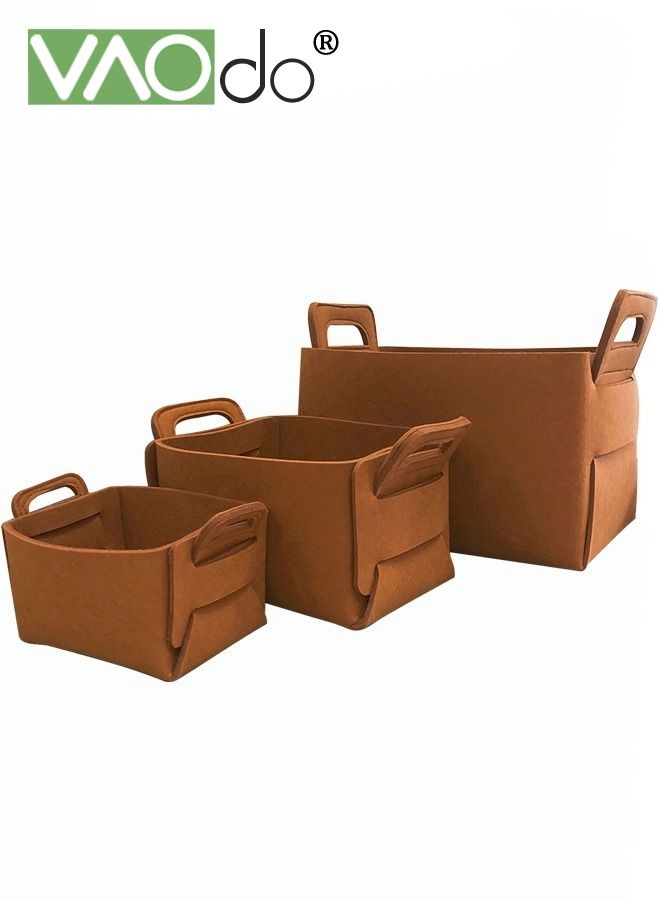 VAOdo 3-Pack Felt Storage Basket Foldable Multifunctional Clothes Organizer Dirty Laundry Storage Box  - Image 1