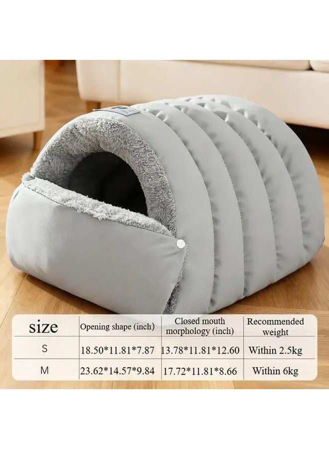 Gray Pet Enclosed Sleeping Bag Winter Warm Windproof Cat Dog Bed High Density Cozy Kennel - Image 1