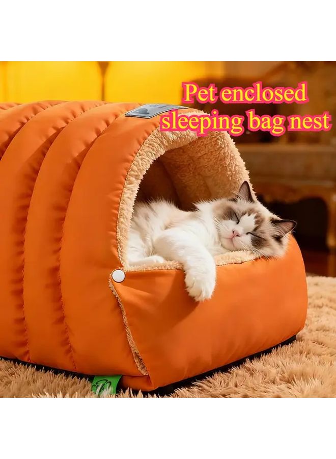 Gray Pet Enclosed Sleeping Bag Winter Warm Windproof Cat Dog Bed High Density Cozy Kennel - Image 2