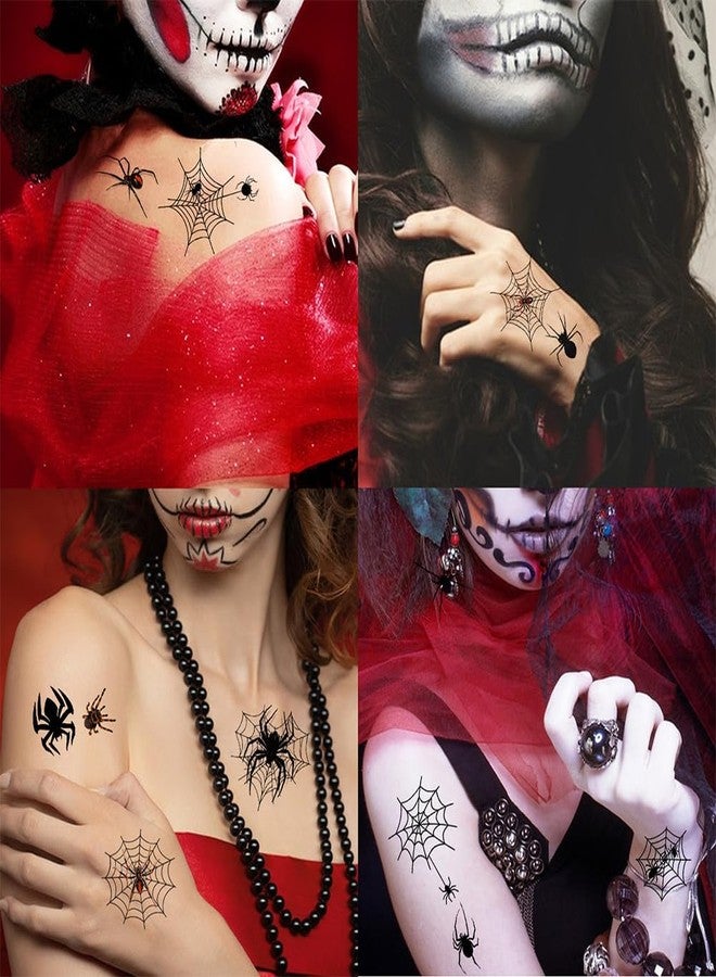 Hrnsnails 10 Sheets Halloween Tattoos - Spider Web Temporary Tattoos, Fake Spider for Face Shoulder Arm Back Tattoos Stickers - Halloween Costume Apparel Cosplay Accessories Party Favor Supplies - Image 2
