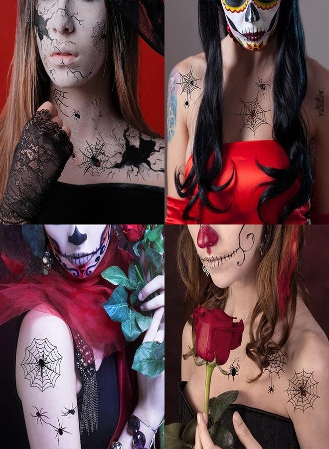 Hrnsnails 10 Sheets Halloween Tattoos - Spider Web Temporary Tattoos, Fake Spider for Face Shoulder Arm Back Tattoos Stickers - Halloween Costume Apparel Cosplay Accessories Party Favor Supplies - Image 3