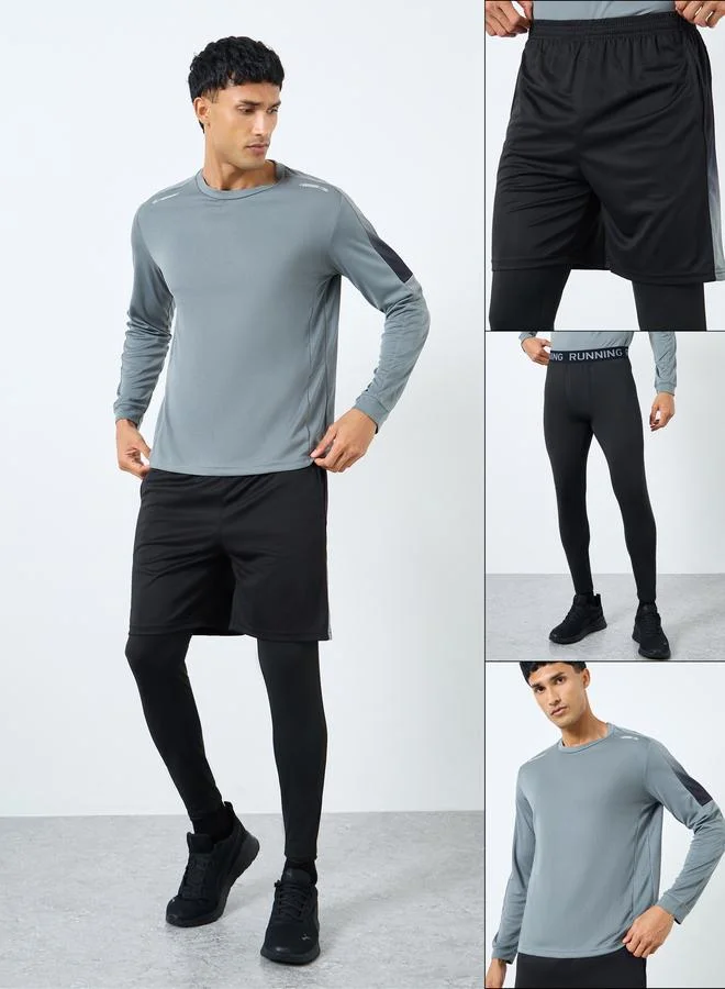 ستايلي Styli Pack of 3 - Reflective Print T-Shirt, Shorts and Track Pants