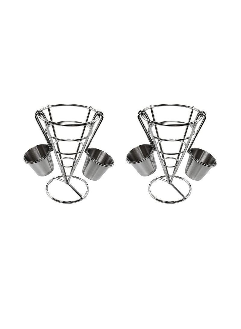 NIBEMINENT French Fry Serving Stands, with Double Sauce Holders Stainless Steel Cone Basket Fish Chips Holder Restaurant Cafe Table Food Display Wire Stands for Kitchen Buffet (2 Pieces)  - Image 1