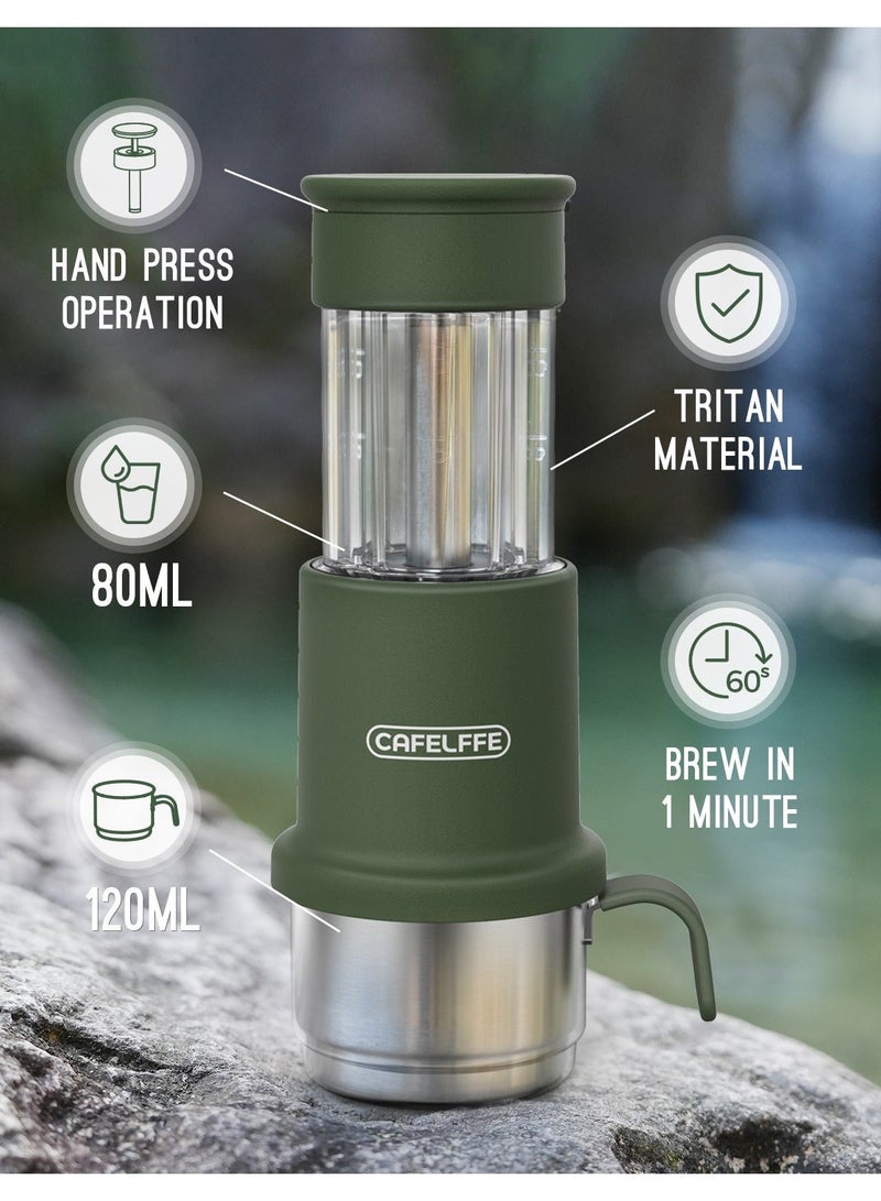 Cafelffe Portable Coffee Machine 2 In 1 Small Travel Manual Capsule Coffee Machine With Stainless Steel Coffee Cup For Nespresso Pod & Ground Coffee Green - Image 5