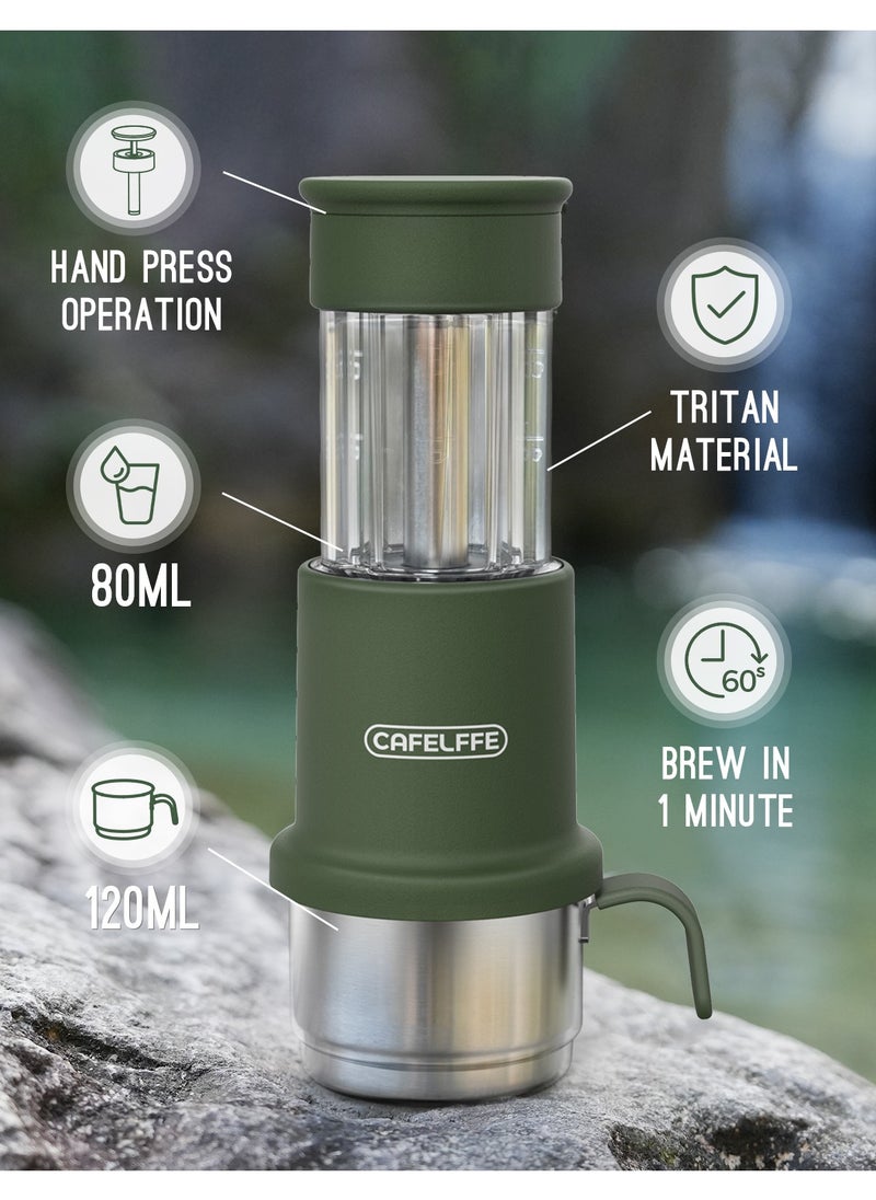 Cafelffe Portable Coffee Machine 2 In 1 Small Travel Manual Capsule Coffee Machine With Stainless Steel Coffee Cup For Nespresso Pod & Ground Coffee Green  - Image 4