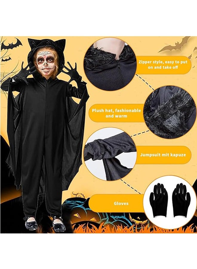 Kids Halloween Costume Fancy Dress Black Bat Wings Hooded Cape Cosplay Party Costume and Gloves for Boys&Girls (M) - Image 5