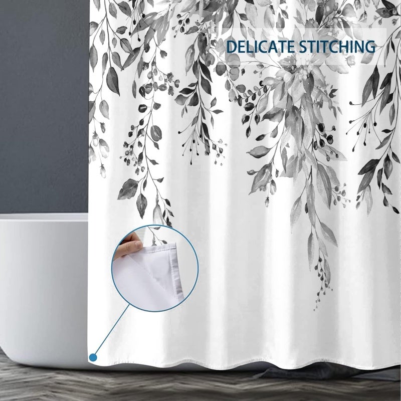 ستارة حمام أوكالبتوس زرقاء مقاس 72×72 بوصة، نسيج بوليستر مقاوم للماء - طبعة نباتية عالية الوضوح مع 12 خطافًا مقاومًا للصدأ لديكور الحمام - Image 5