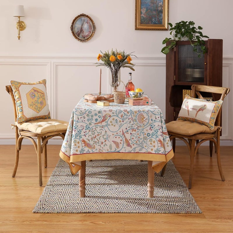 patdrea Designer Yellow French Spring Summer TableclothRustic Linen Floral Birds Table Cloth for Rectangle TablesDecor Table Cover for Kitchen Dining Holiday BanquetChristmas67118 - Image 2