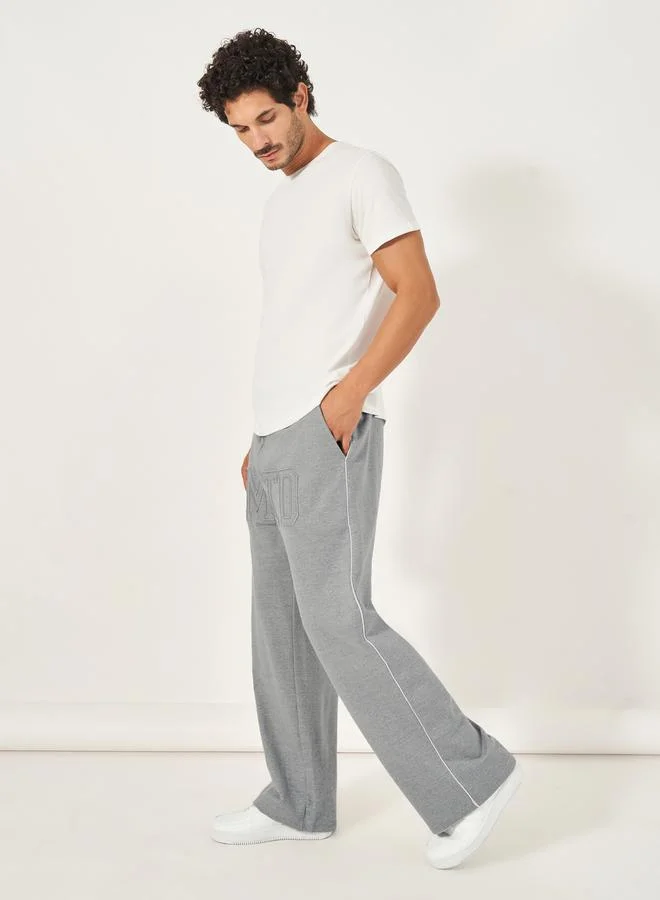 Styli Premium Wide Leg Fleece Joggers with Cording & Embroidery
