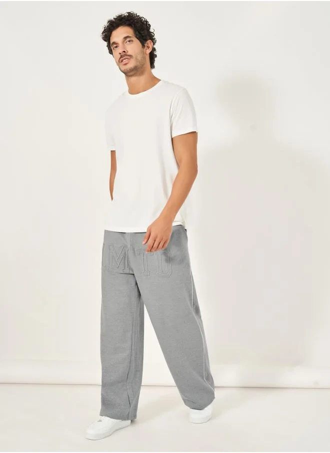 Styli Premium Wide Leg Fleece Joggers with Cording & Embroidery