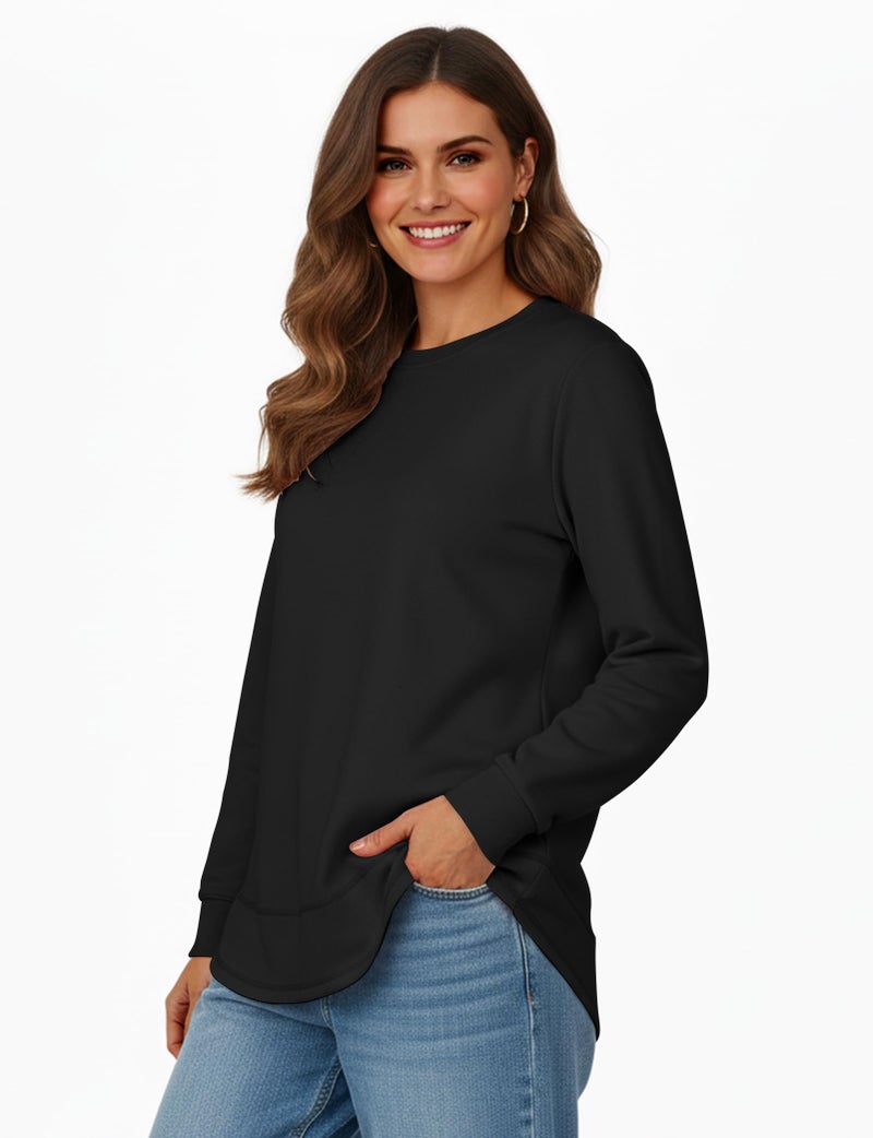 AURUZA Sweatshirt for Women Long Sleeve Crewneck Sweatshirt Women Causal Pullover Tunic Top Fall Clothes Shirts, L, Black - Image 2