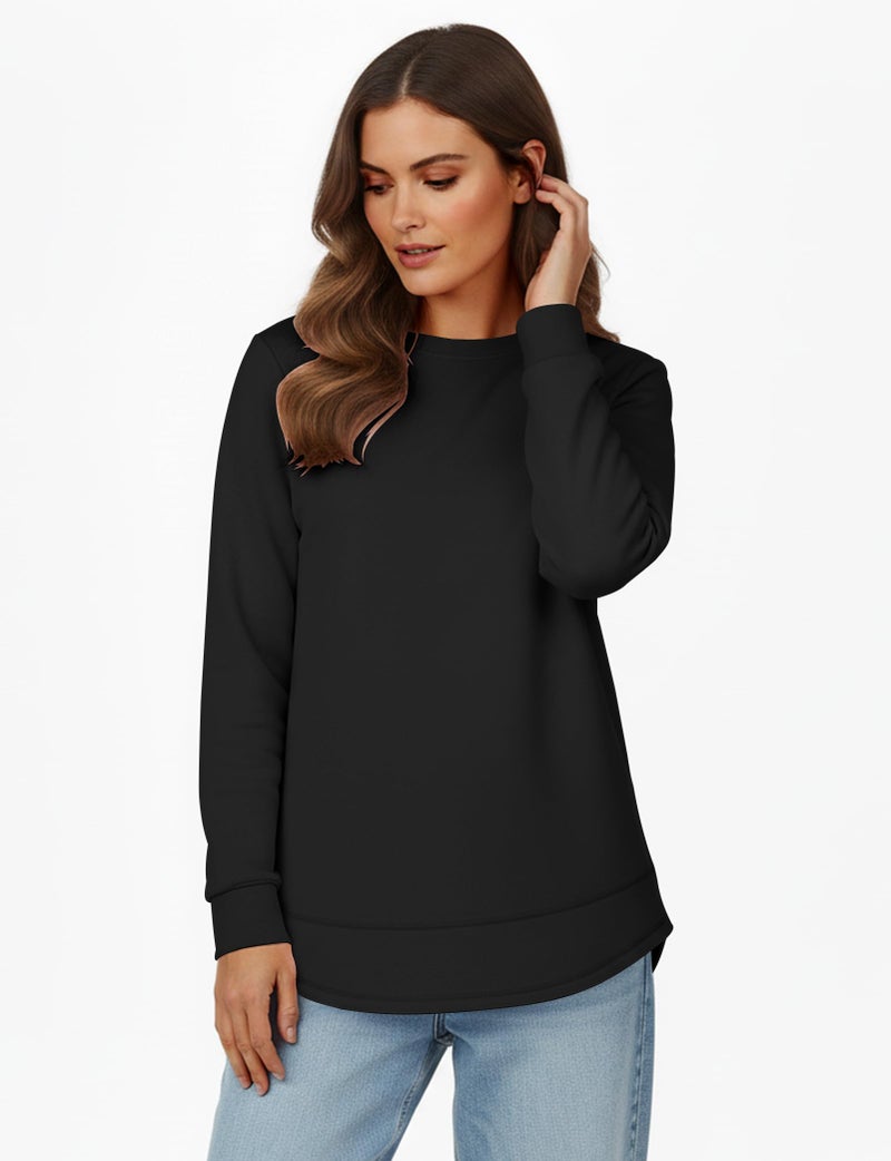 AURUZA Sweatshirt for Women Long Sleeve Crewneck Sweatshirt Women Causal Pullover Tunic Top Fall Clothes Shirts, L, Black - Image 4