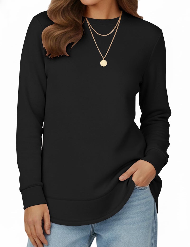 AURUZA Sweatshirt for Women Long Sleeve Crewneck Sweatshirt Women Causal Pullover Tunic Top Fall Clothes Shirts, L, Black - Image 1