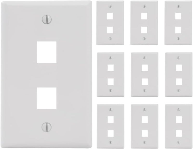 ICC 2-Port Keystone Wall Plate (10 Pack), UL Listed, Durable ABS Plastic, Single Gang Wall Plate for RJ45 Modular Jack and Inserts, White - Image 1