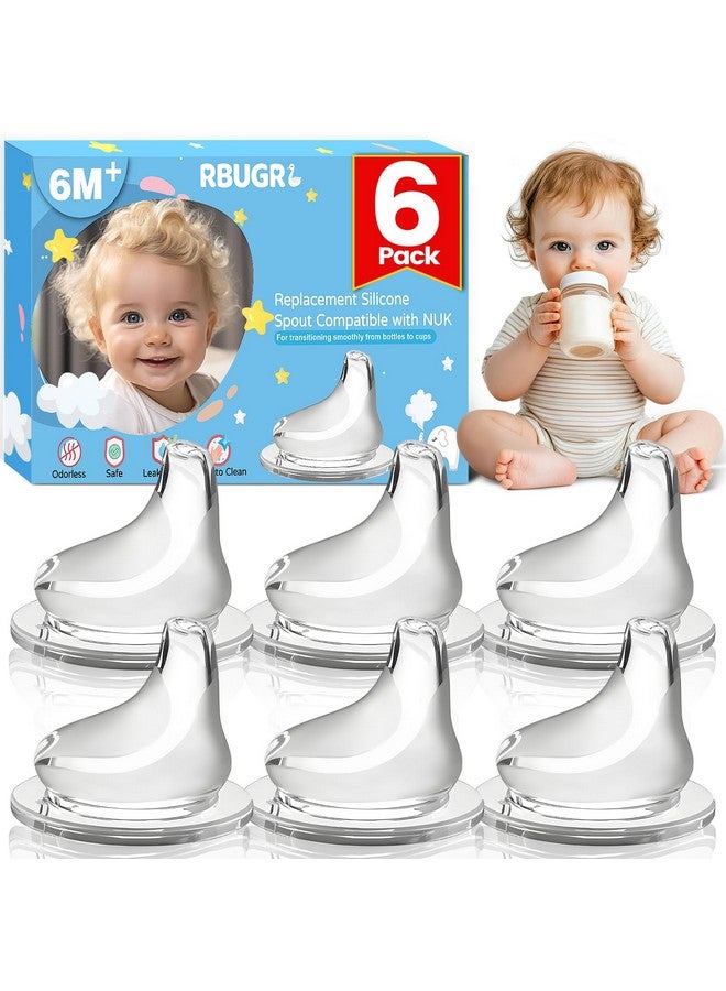 RBUGR 6 Pack Replacement Silicone Spout Compatible with NUK Active and Learner Cups, Sippy Cup Nipple for NUK Sippy Cup & Learner Cup, 100% Silicone Sippy Nipples for 6m+ - Image 1