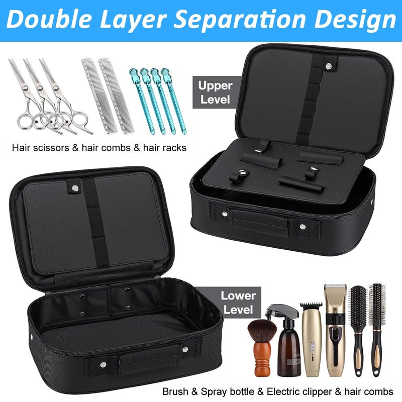 May Create ® Hair Trimmer Styling Tool Storage Case Bag, Portable PU Travel Carrying Bag with Handle and Zipper, Barber Tool Organizer Suitcase for Electric Hair Clippers & Accessories - Image 4