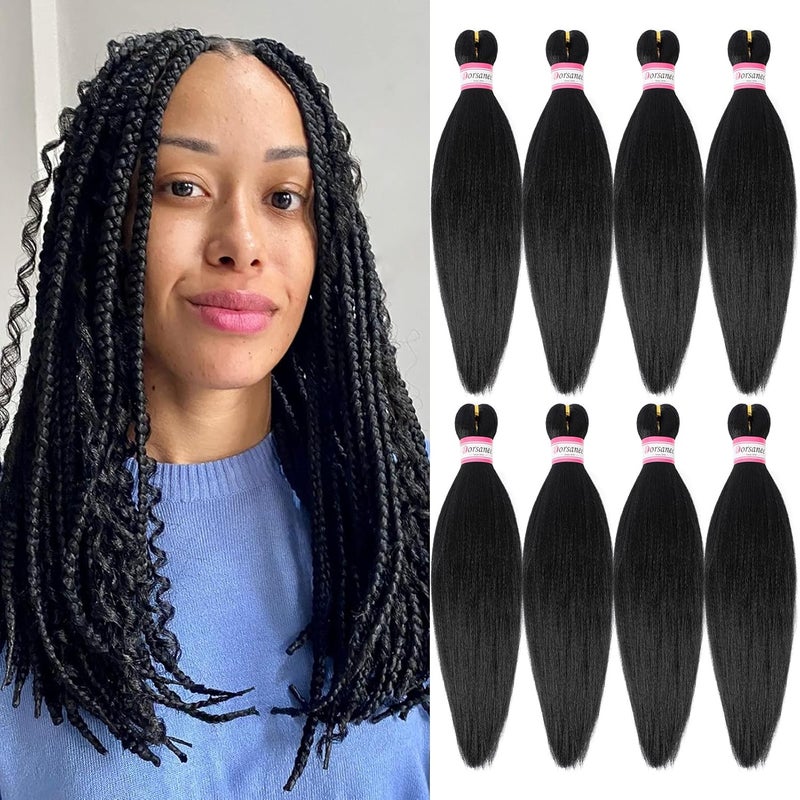 Dorsanee Pre Stretched Braiding Hair 8 Packs 14 Inch Professional Hair for Braiding Easy to Twist Crochet Braids Hot Water Setting Yaki Straight Synthetic Hair Extensions (#1B)