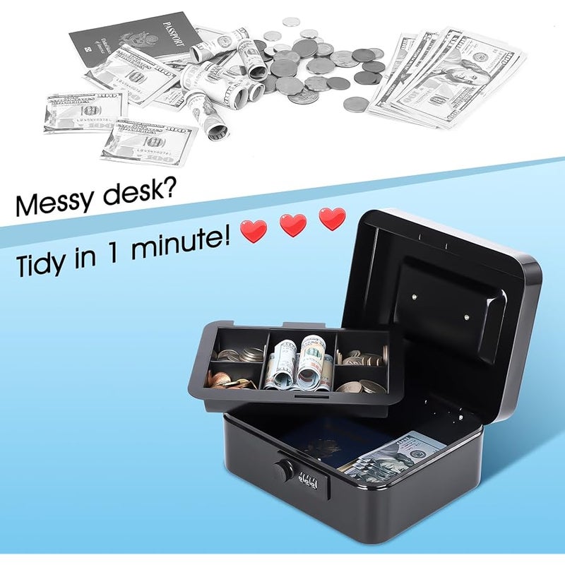 Kyodoled Medium Cash Box with Combination Lock Safe Metal Money Box with Money Tray for Security Lock Box 7.87x 6.30x 3.54 Black Mdeium - Image 3