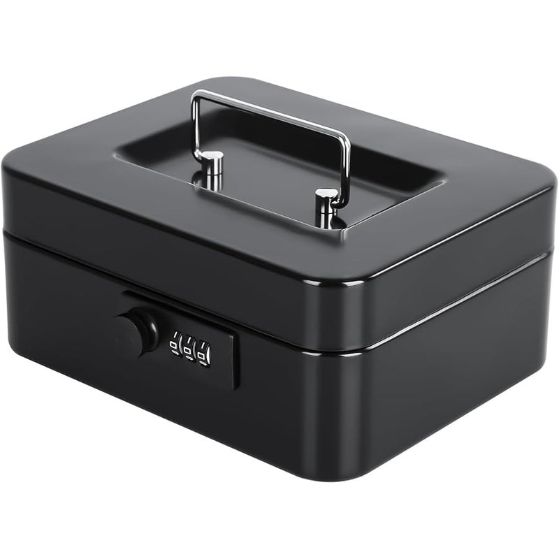 Kyodoled Medium Cash Box with Combination Lock Safe Metal Money Box with Money Tray for Security Lock Box 7.87x 6.30x 3.54 Black Mdeium - Image 1