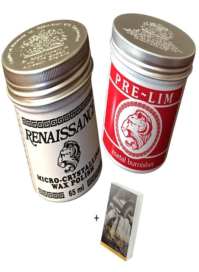 R e n a i s s a n c e Wax Polish & Pre Lim Surface Cleaner Set - 65ml Jewelry Cleaner Restoration of Silver Gold Brass Copper-Metal Polish & Car Polish Microcrystalline Wax, Polishing Compound & Ebook - Image 1
