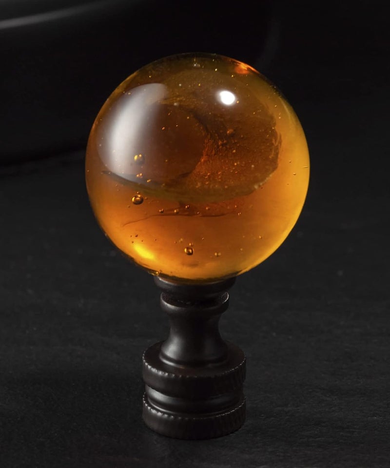 Qc 1 Pack Tawny Crystal Lamp Finial Cap - Handmade, Ball Shaped Patterned Glass with Screw Knob Base, Decoration Accessories for Table and Floor Lamp Shade Top (2 Inches Tall, Bronze Finish) - Image 1