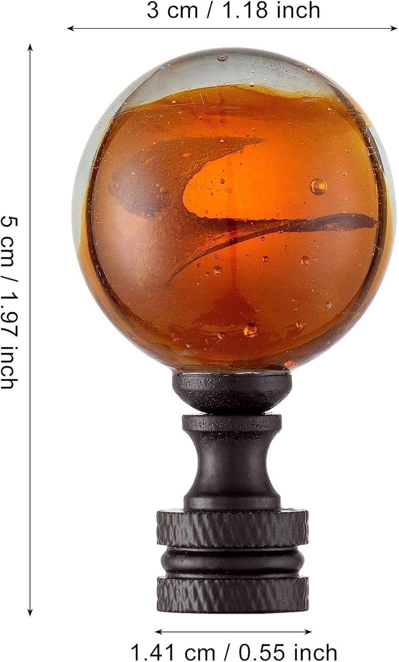 Qc 1 Pack Tawny Crystal Lamp Finial Cap - Handmade, Ball Shaped Patterned Glass with Screw Knob Base, Decoration Accessories for Table and Floor Lamp Shade Top (2 Inches Tall, Bronze Finish) - Image 3