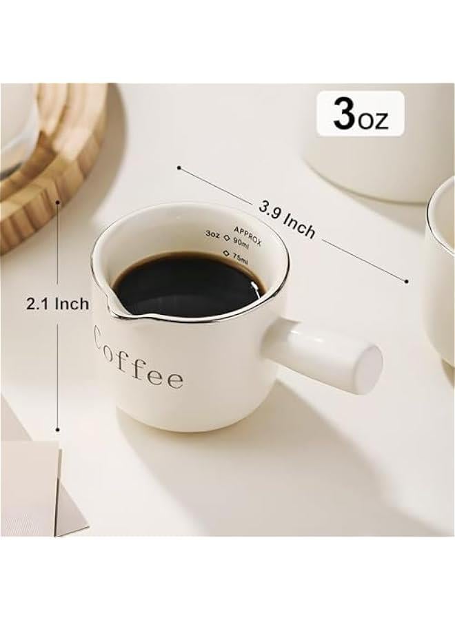 PARACITY Espresso Cups Ceramic with Handle, Measuring Cup with Dual Scale, Espresso Shot Glass with V-Shaped Mouth, 3 OZ Espresso Accessories