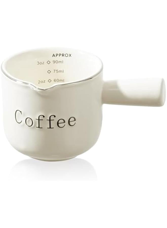 PARACITY Espresso Cups Ceramic with Handle, Measuring Cup with Dual Scale, Espresso Shot Glass with V-Shaped Mouth, 3 OZ Espresso Accessories