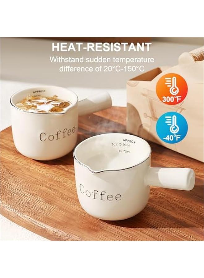 PARACITY Espresso Cups Ceramic with Handle, Measuring Cup with Dual Scale, Espresso Shot Glass with V-Shaped Mouth, 3 OZ Espresso Accessories