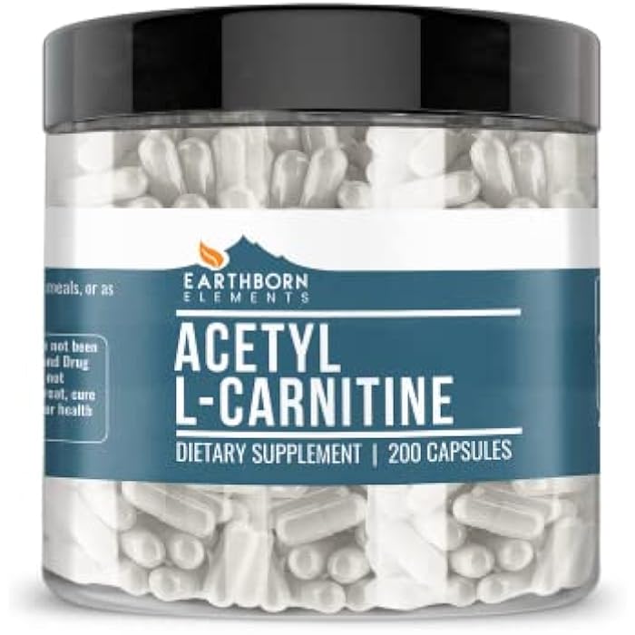 Earthborn Elements Acetyl L-Carnitine, 200 Capsules, Pure & Undiluted, No Additives - Image 1