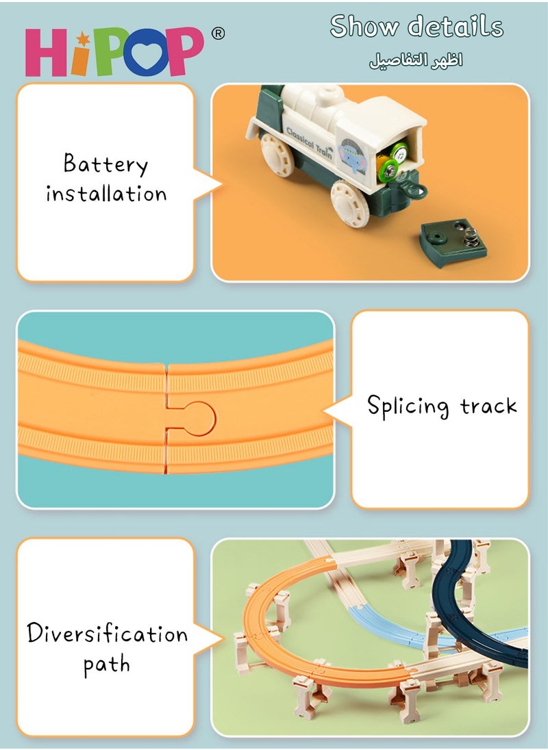 HIPOP - Electric Train Toy Set,Double Layer Simulation Track,Locomotive,Carriage,Road Sign,Tree,Electric Assembly Toy - Image 1