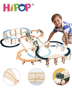 HIPOP Electric Train Toy Set,Double Layer Simulation Track,Locomotive,Carriage,Road Sign,Tree,Electric Assembly Toy  - Image 1