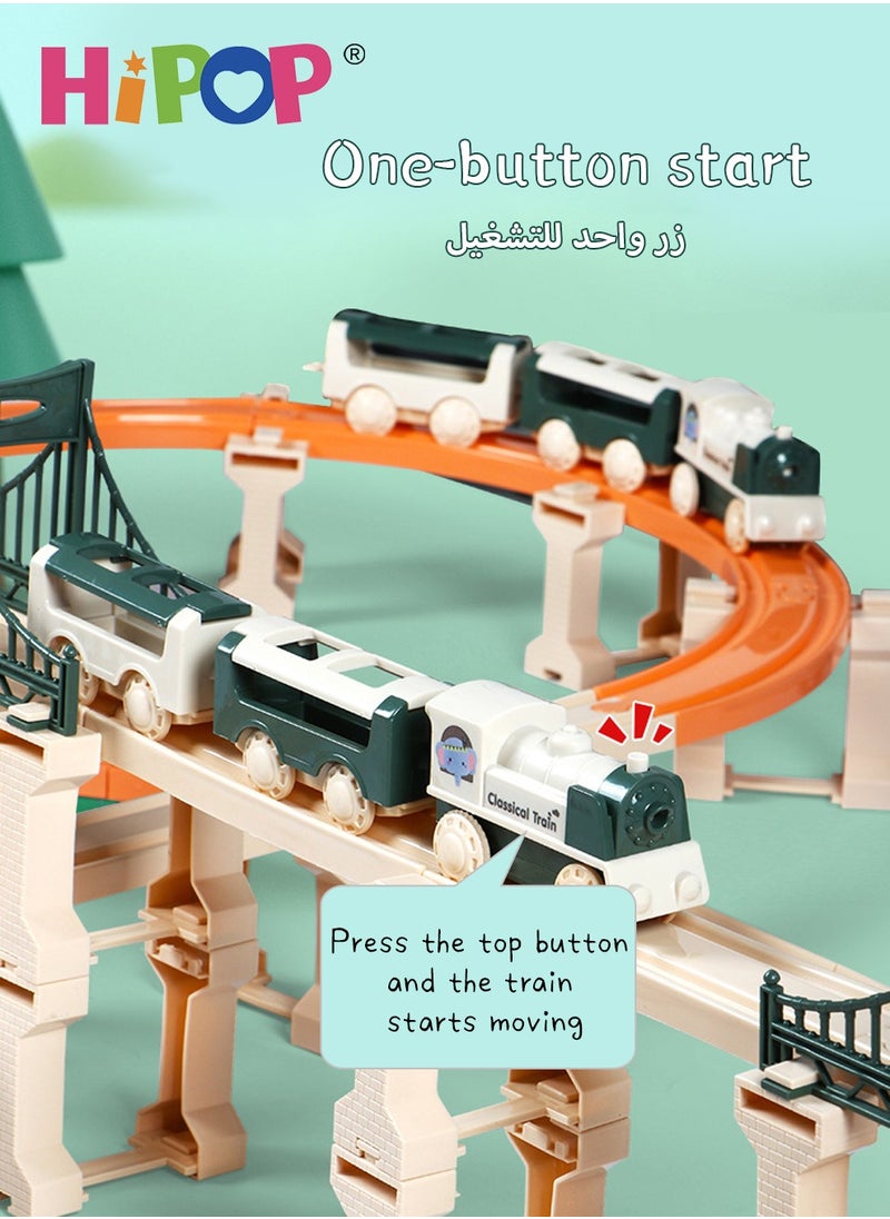 HIPOP - Electric Train Toy Set,Double Layer Simulation Track,Locomotive,Carriage,Road Sign,Tree,Electric Assembly Toy - Image 1