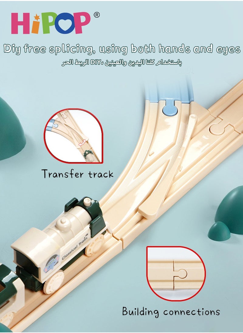HIPOP - Electric Train Toy Set,Double Layer Simulation Track,Locomotive,Carriage,Road Sign,Tree,Electric Assembly Toy - Image 1