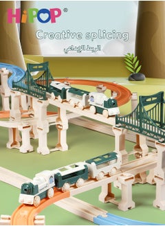 HIPOP Electric Train Toy Set,Double Layer Simulation Track,Locomotive,Carriage,Road Sign,Tree,Electric Assembly Toy  - Image 3