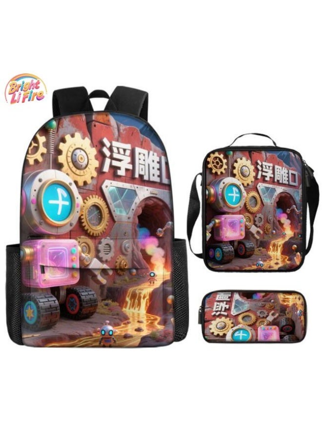 Bright Li Fire Backpacks + handbags + stationery bags | Back-to-school season/festival gifts | Cartoon bag three-piece set, easy to deal with various occasions (available for students, children, friends outings, mountain climbing, school, etc.) - 57 - Image 1
