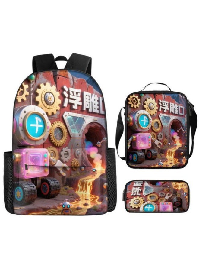 Bright Li Fire Backpacks + handbags + stationery bags | Back-to-school season/festival gifts | Cartoon bag three-piece set, easy to deal with various occasions (available for students, children, friends outings, mountain climbing, school, etc.) - 57 - Image 2